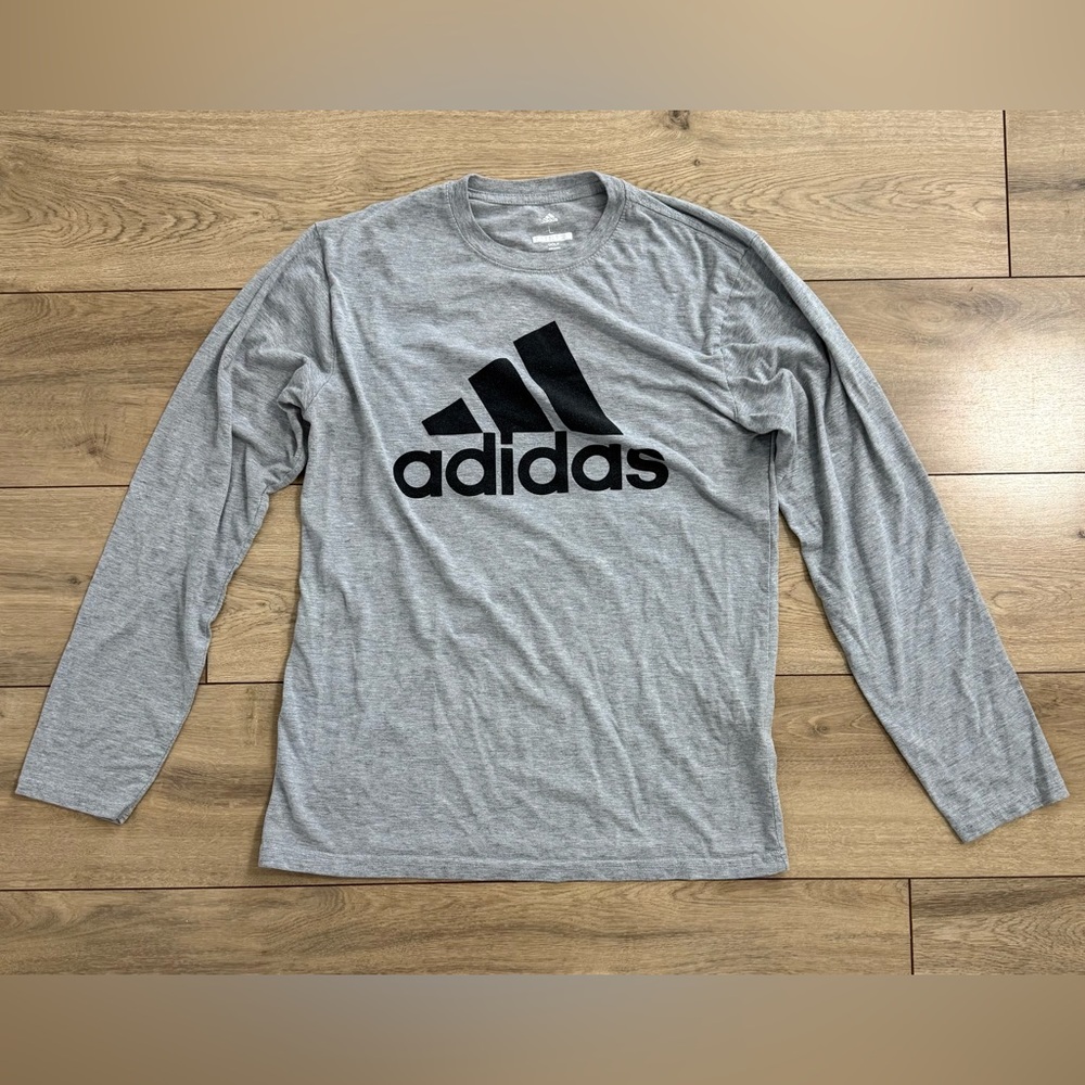 Adidas Long Sleeve Logo Tee - Light Gray with Black Logo